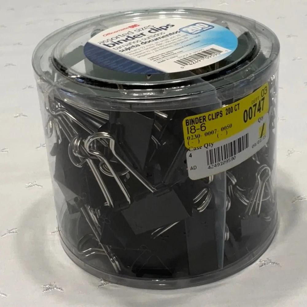 Assorted Sizes Binder Clips 200 Count Black from Officemate NIP